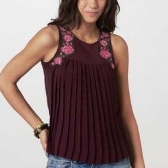 American Eagle Outfitters Tops - American Eagle Outfitters Pleated Embroidered Top
